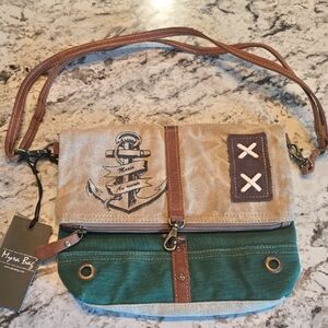 Myra Bag Nautical Tan and Green Messenger
